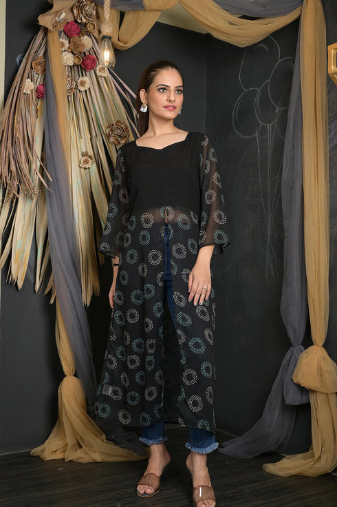 OWO THE LABEL Women Dress Long Black Colour Dress With Front Slit Pattern (OTL-DRS1094)